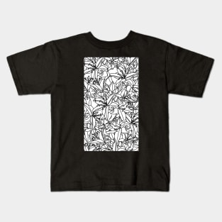 Stargazer Lily Flowers Line Drawing Black and White Kids T-Shirt